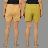 Combo of 2 Olive Green and Beige Cotton Women Shorts
