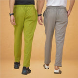 Combo of 2 Olive Green and Gray Cotton Regular Trousers