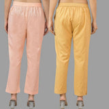 Combo of 2 Peach and Beige Cotton Flax Women Trouser Pants-11360