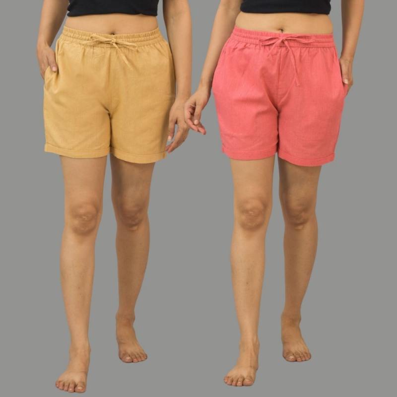 Combo of 2 Peach and Beige Women Shorts