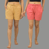 Combo of 2 Peach and Beige Women Shorts