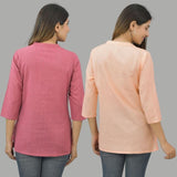 Combo of 2 Peach and Pink Cotton Flax Women Top