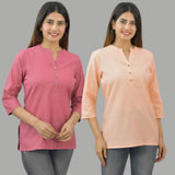 Combo of 2 Peach and Pink Cotton Flax Women Top