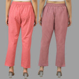 Combo of 2 Peach and Pink Cotton Flax Women Trouser Pants-11406