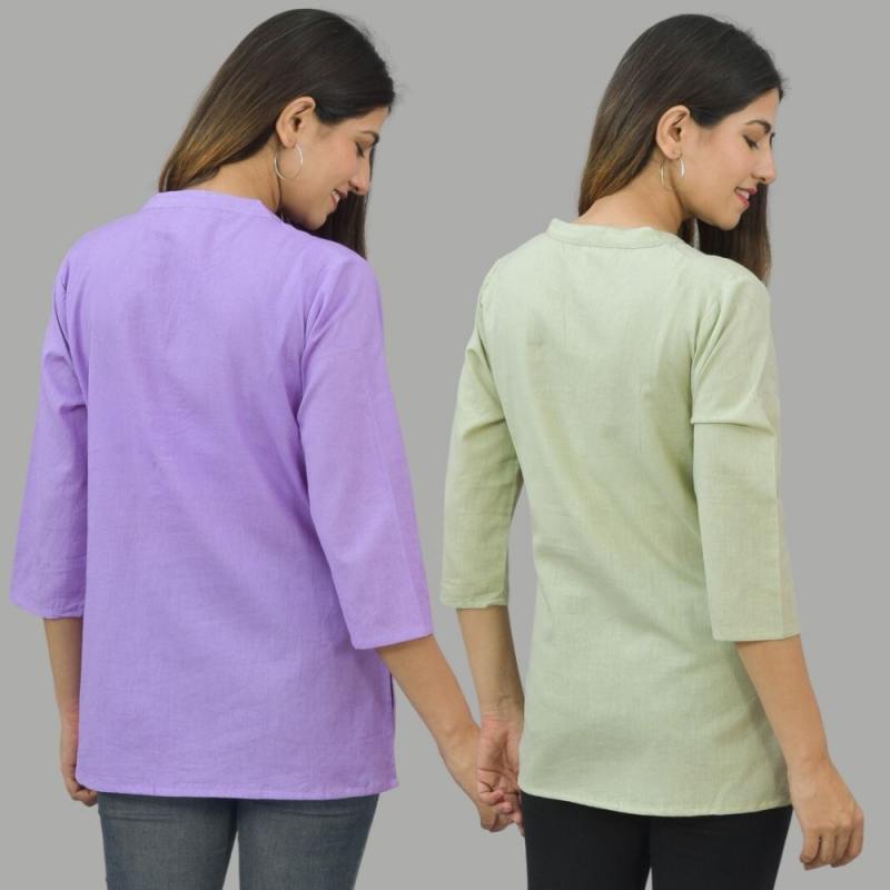 Combo of 2 Peach and Purple Cotton Flax Women Top