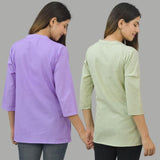 Combo of 2 Peach and Purple Cotton Flax Women Top