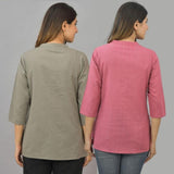 Combo of 2 Pink and Gray Cotton Flax Women Top-10630