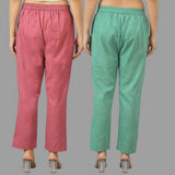 Combo of 2 Pink and Green Cotton Flax Women Trouser Pants-11382