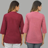 Combo of 2 Pink and Maroon Cotton Flax Women Top