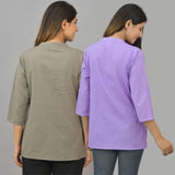 Combo of 2 Purple and Gray Cotton Flax Women Top