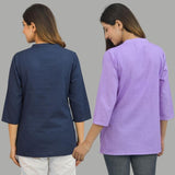 Combo of 2 Purple and Navy Blue Cotton Flax Women Top