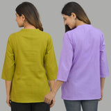 Combo of 2 Purple and Olive Green Cotton Flax Women Top