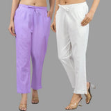 Combo of 2 Navy Blue and Black Cotton Flax Women Trouser Pant-10332