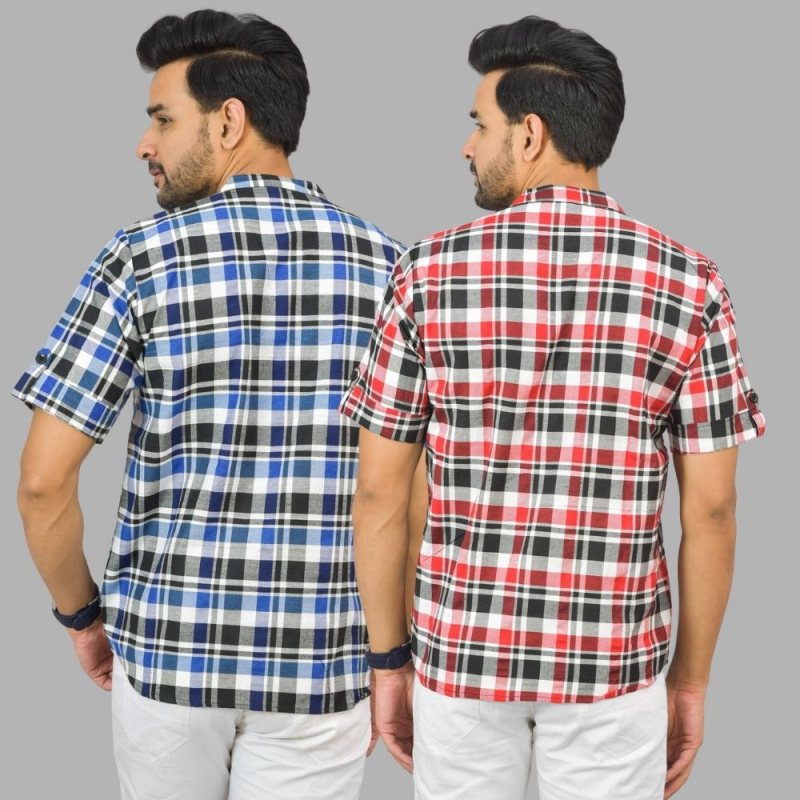 Combo of 2 Red and Blue Cotton Handloom Short Kurta-25373