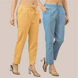 Combo of 2 Sky Blue and Beige Cotton Flax Women Trouser Pant-10323