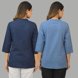 Combo of 2 Sky Blue and Navy Blue Cotton Flax Women Top