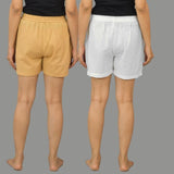 Combo of 2 White and Beige Cotton Women Shorts