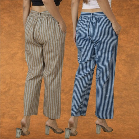 Combo of 2 Women Purple Maroon Cotton Checks Belt Pant