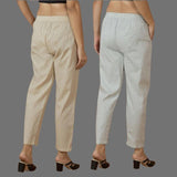 Combo of 2 Women Beige Light Gray Cotton Trouser Pant