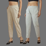 Combo of 2 Women Beige Light Gray Cotton Trouser Pant