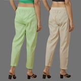 Combo of 2 Women Beige Mint Green Cotton Trouser Pant
