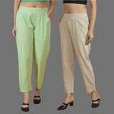 Combo of 2 Women Beige Mint Green Cotton Trouser Pant