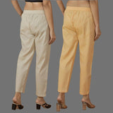 Combo of 2 Women Beige Yellow Cotton Trouser Pant