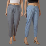 Combo of 2 Women Blue Gray Cotton Trouser Pant