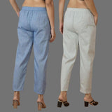 Combo of 2 Women Blue Light Gray Cotton Trouser Pant