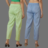 Combo of 2 Women Blue Mint Green Cotton Trouser Pant