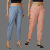 Combo of 2 Women Blue Peach Cotton Trouser Pant