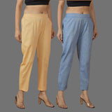Combo of 2 Women Blue Yellow Cotton Trouser Pant