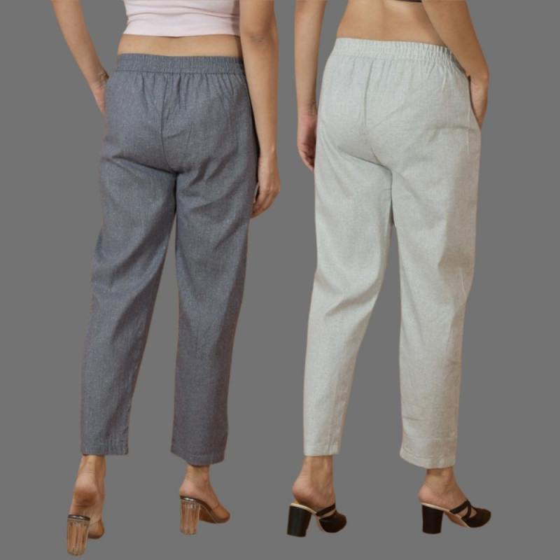 Combo of 2 Women Gray Light Gray Cotton Trouser Pant