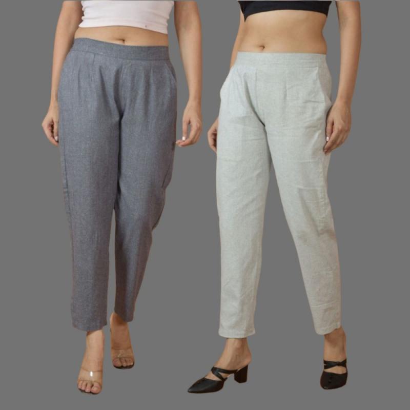 Combo of 2 Women Gray Light Gray Cotton Trouser Pant
