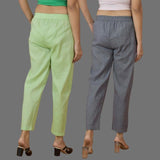 Combo of 2 Women Gray Mint Green Cotton Trouser Pant