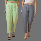 Combo of 2 Women Gray Mint Green Cotton Trouser Pant