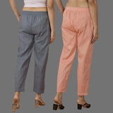 Combo of 2 Women Gray Peach Cotton Trouser Pant