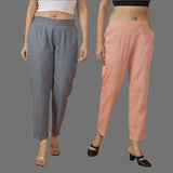Combo of 2 Women Gray Peach Cotton Trouser Pant