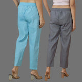 Combo of 2 Women Gray Sky Blue Cotton Trouser Pant