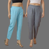 Combo of 2 Women Gray Sky Blue Cotton Trouser Pant
