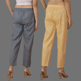 Combo of 2 Women Gray Yellow Cotton Trouser Pant