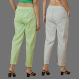 Combo of 2 Women Light Gray Mint Green Cotton Trouser Pant