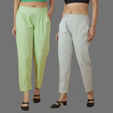 Combo of 2 Women Light Gray Mint Green Cotton Trouser Pant