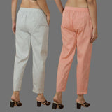 Combo of 2 Women Light Gray Peach Cotton Trouser Pant
