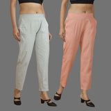 Combo of 2 Women Light Gray Peach Cotton Trouser Pant