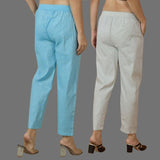Combo of 2 Women Light Gray Sky Blue Cotton Trouser Pant