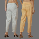Combo of 2 Women Light Gray Yellow Cotton Trouser Pant