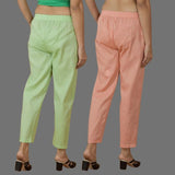 Combo of 2 Women Mint Green Peach Cotton Trouser Pant