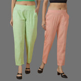 Combo of 2 Women Mint Green Peach Cotton Trouser Pant