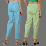 Combo of 2 Women Mint Green Sky Blue Cotton Trouser Pant